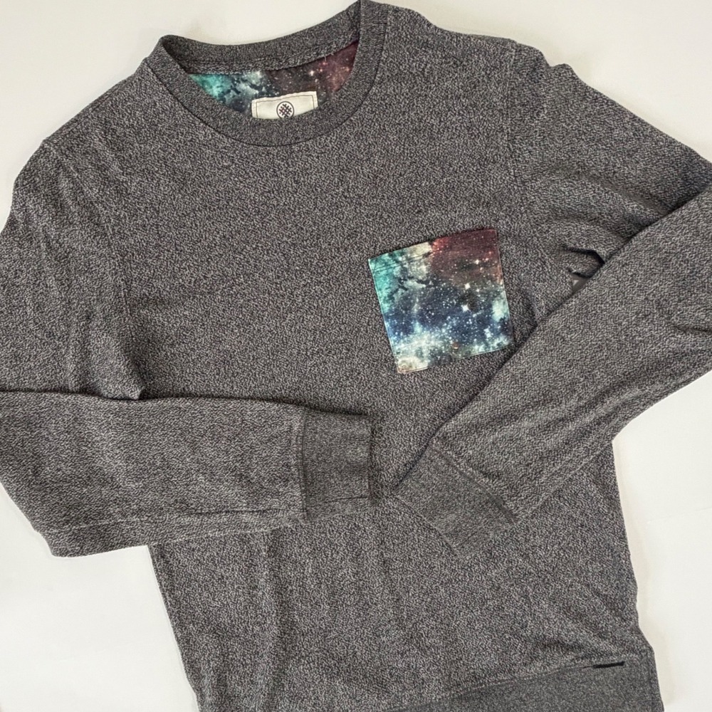 ON THE BYAS Gray Galaxy Pocket Crewneck Long Sleeve Sweatshirt Mens Size S